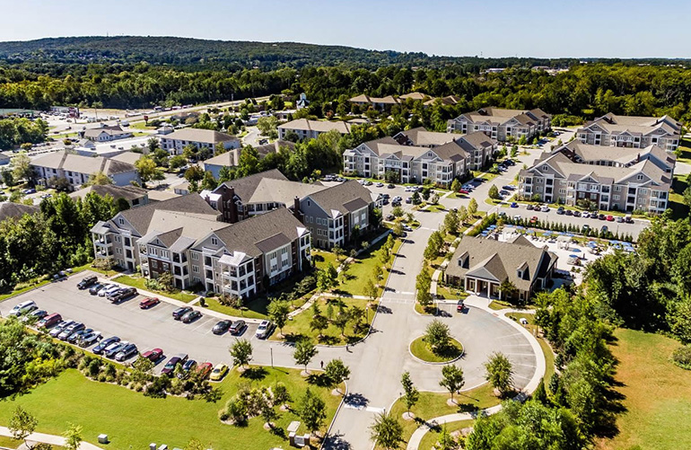 Bird eye view of apartment complex